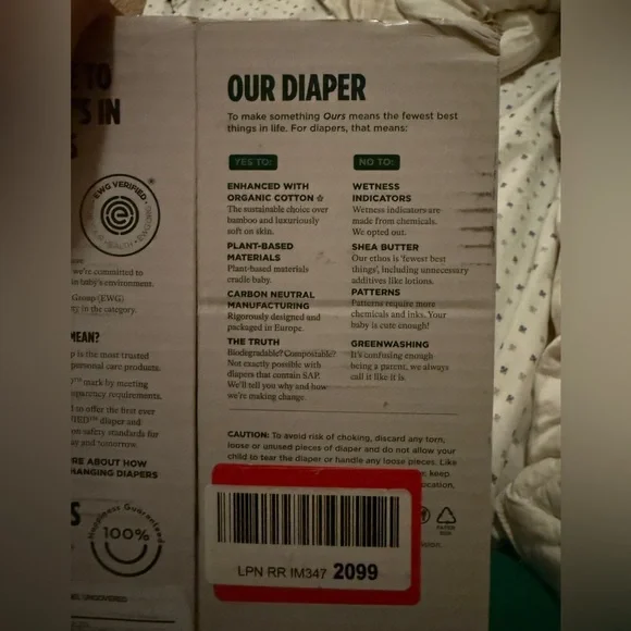 Brand new EWG New born plant based organic cotton chlorine free diapers ( 66 ct) - Picture 5 of 6